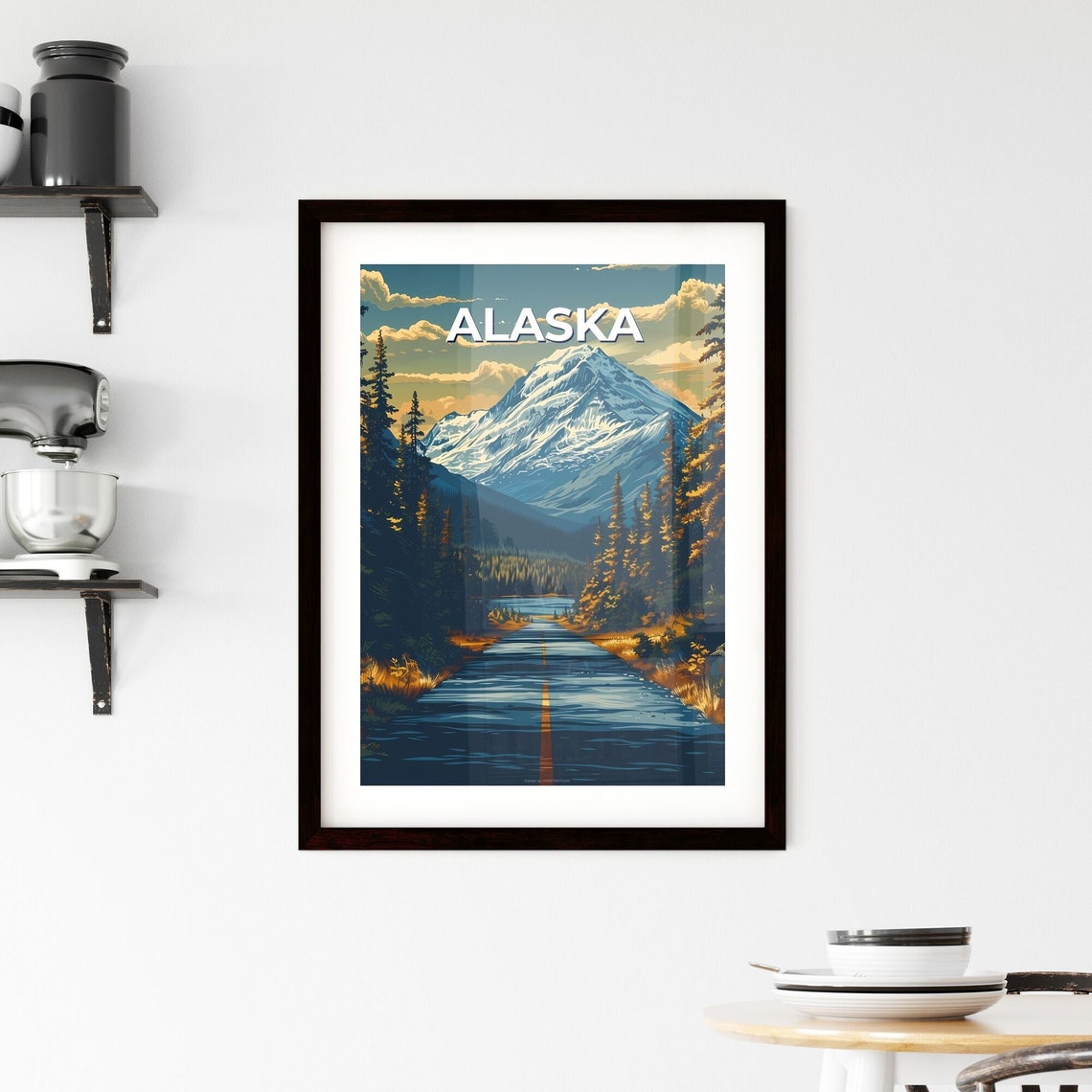 Alaska Snowy Mountain Peak Forest Road Lake Vintage Travel Poster Art - Image 2