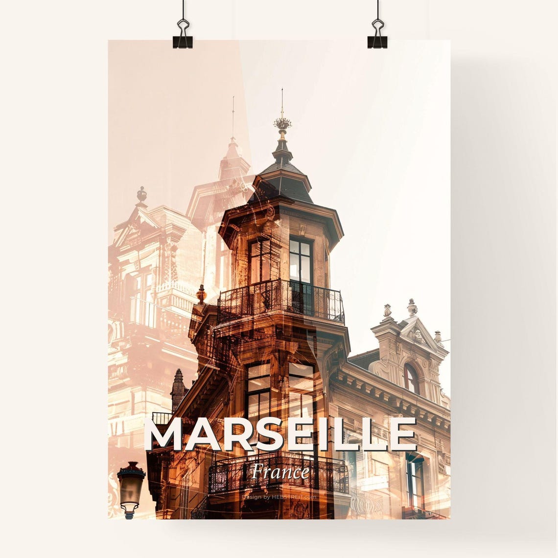 Marseille France Baroque Old Balcony Double Exposure Art Poster - Image 4
