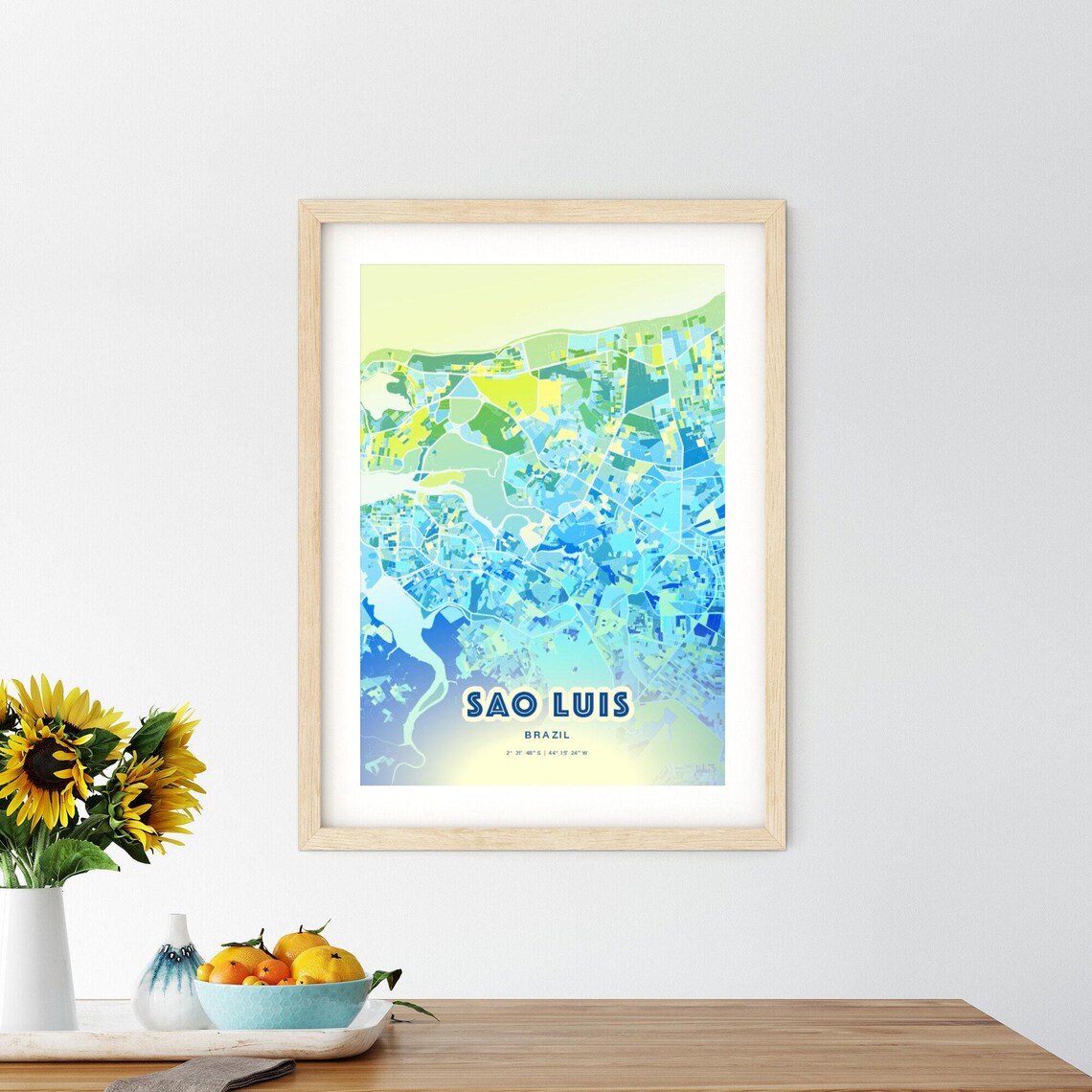 Sao Luis Brazil Bluish Watercolor Modern Decorative City Map Art Poster - Image 2
