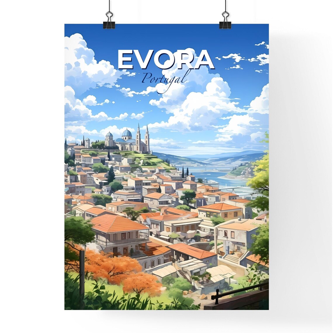 Evora Portugal Hilltop Cathedral Old Town Vintage Travel Poster - Image 4