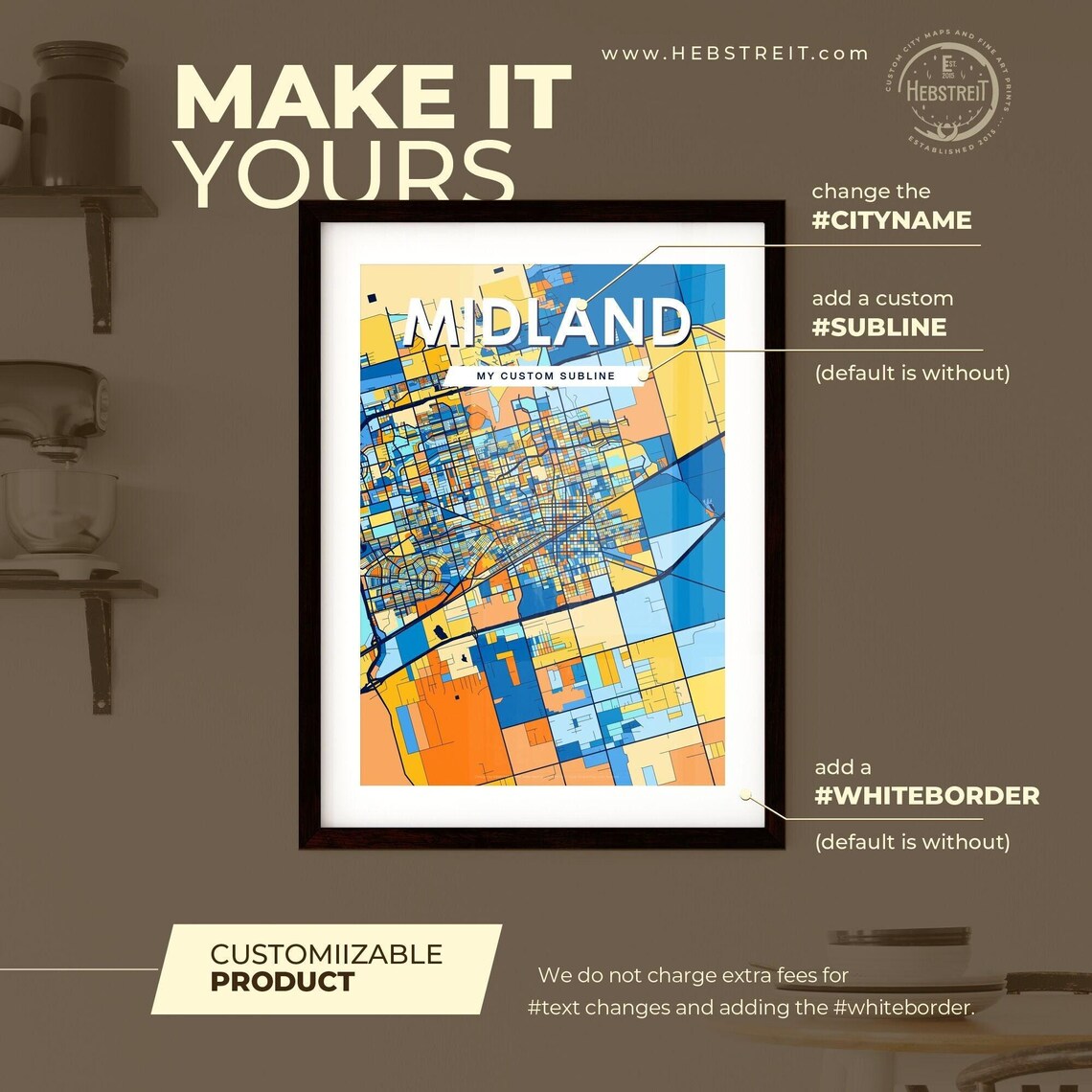 Midland Texas Vibrant Colorful Geometric Street Grid City Map Art Poster - Image 2