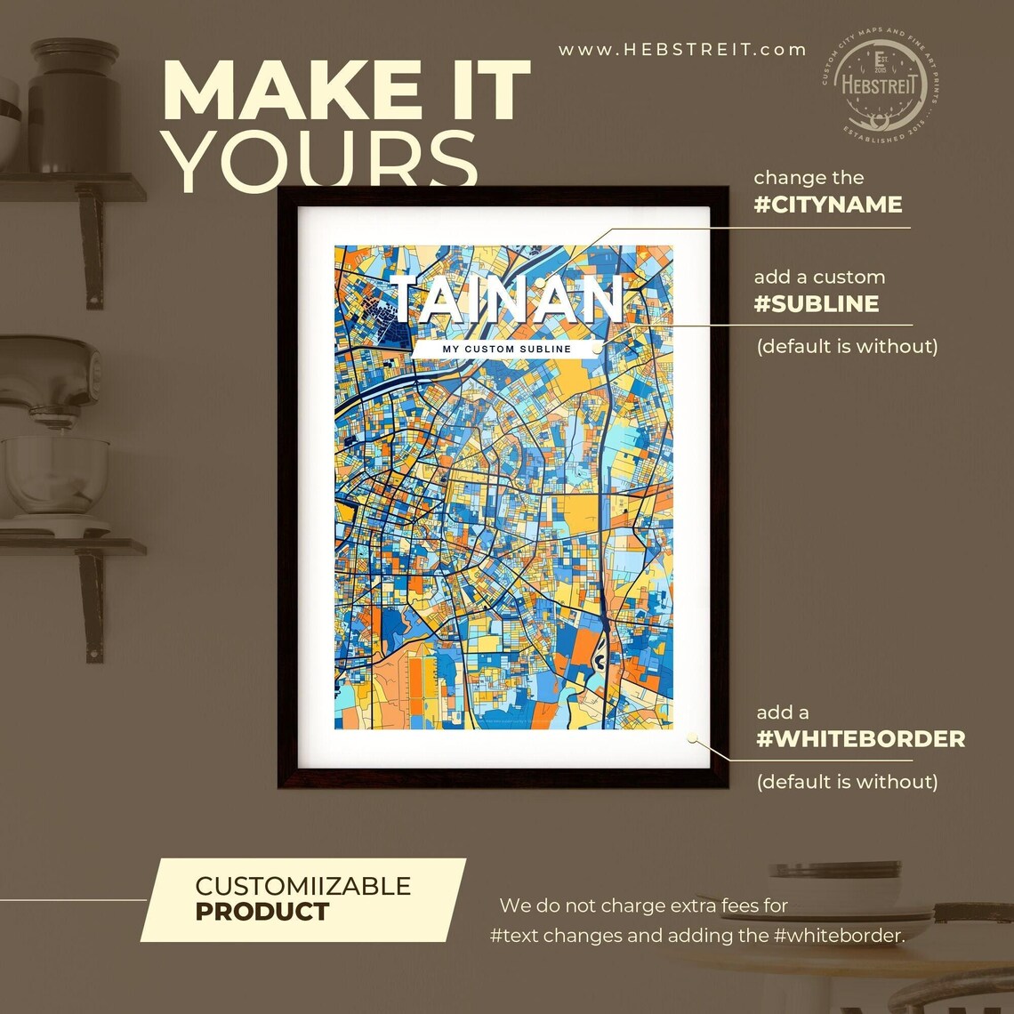 Tainan Taiwan Bold Colorful Vibrant City Street Map Art Poster - Image 2