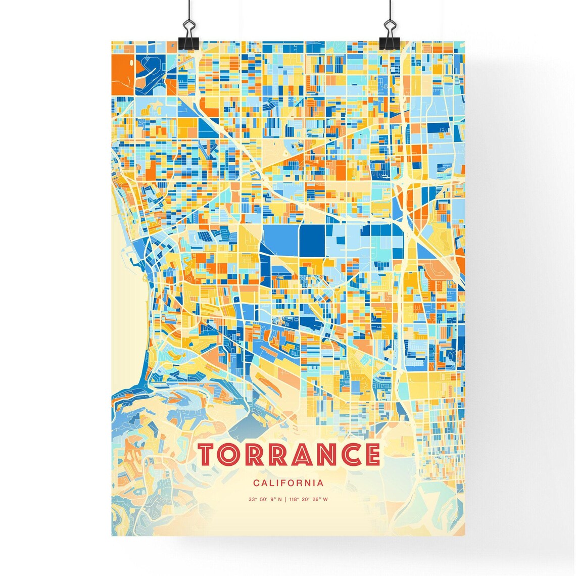 Torrance California Blue Orange Colorful City Street Map Poster - Image 3