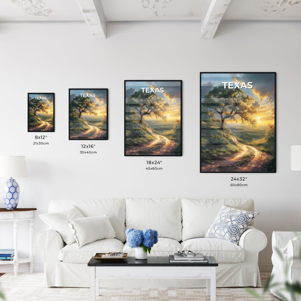 Texas Lone Tree Dirt Road Golden Sunset Landscape Art Poster - Image 3