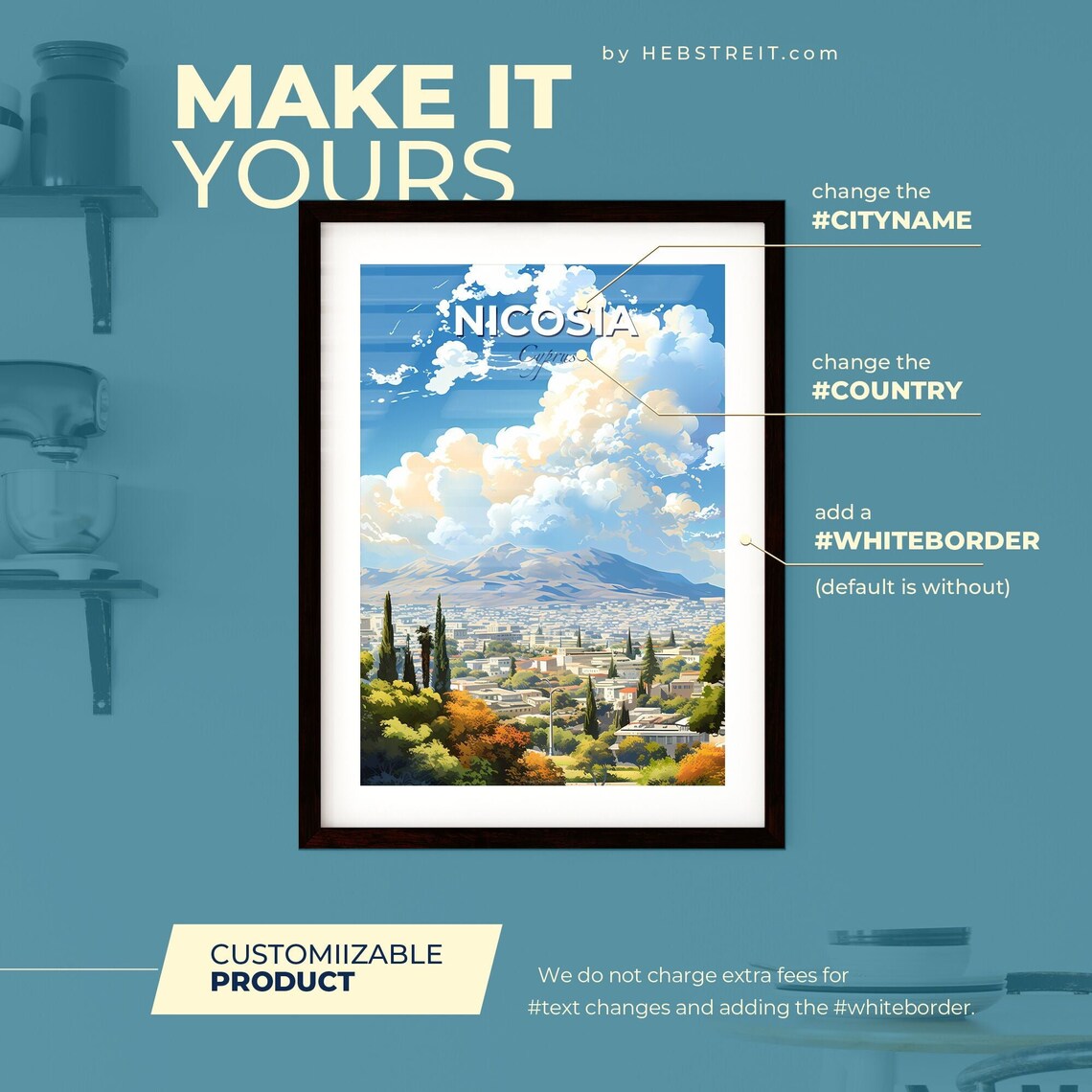 Nicosia Cyprus Mountain Panorama City Skyline Vintage Travel Poster - Image 2