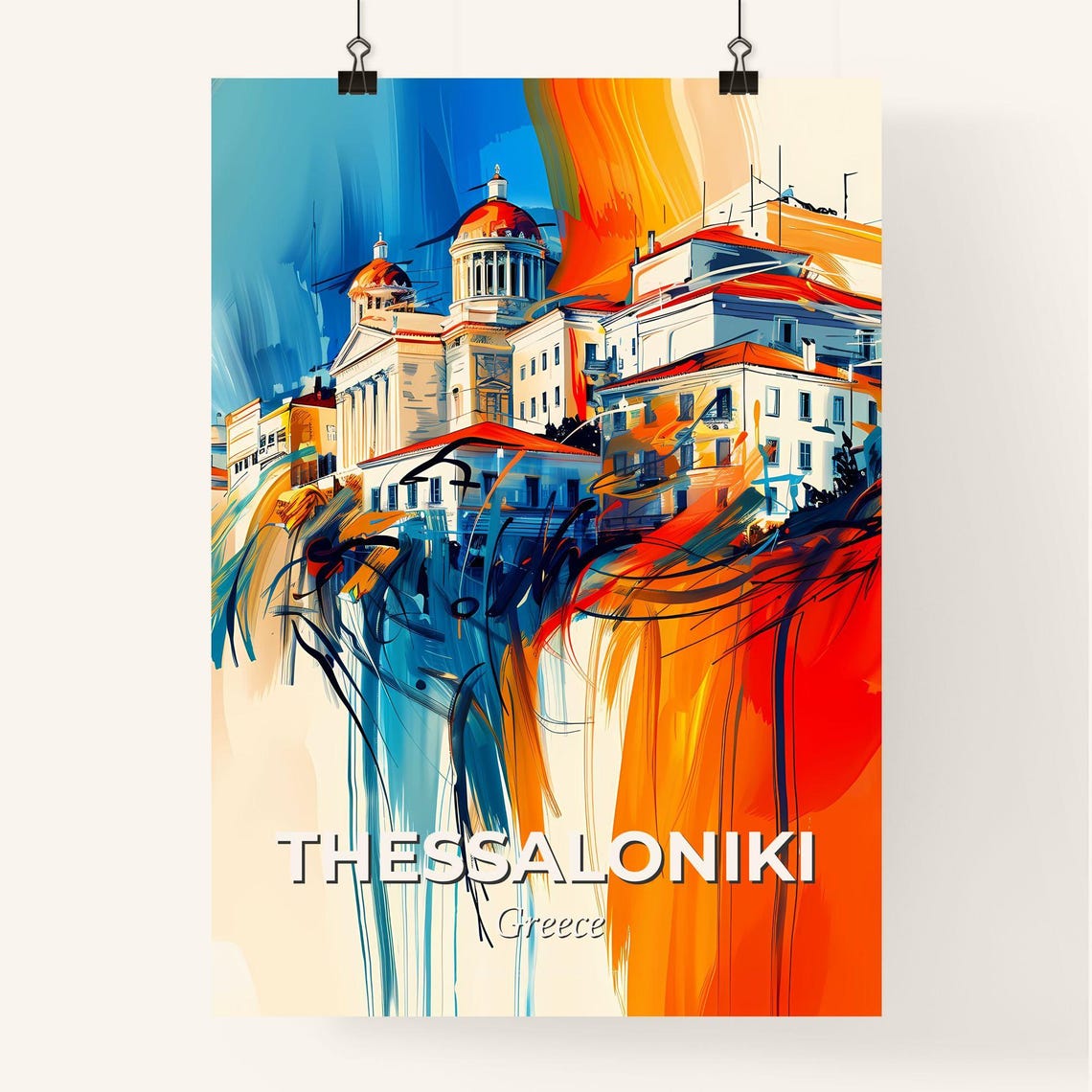 Thessaloniki Greece Vibrant Abstract White Church Art Poster - Image 4