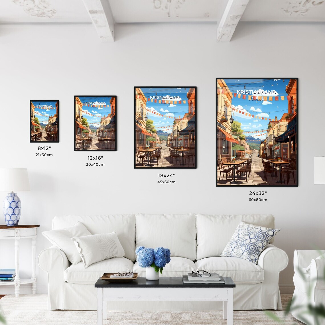 Kristiansand Norway Cafe Street Bunting Festival Flags Poster - Image 3