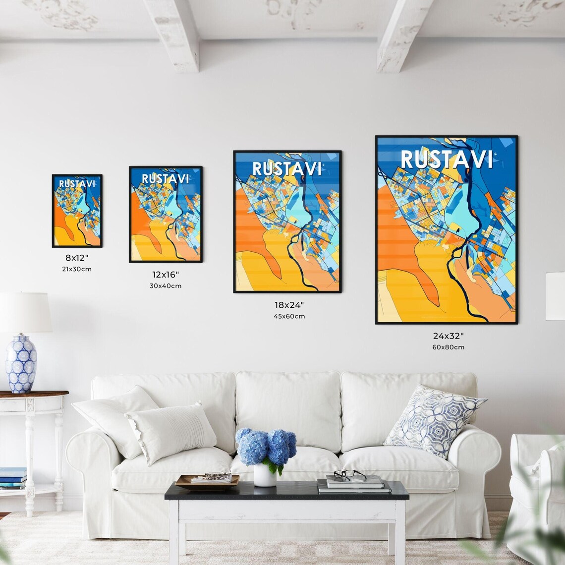 Rustavi Georgia Vibrant Colorful City Map Art Print Home Decor - Image 3