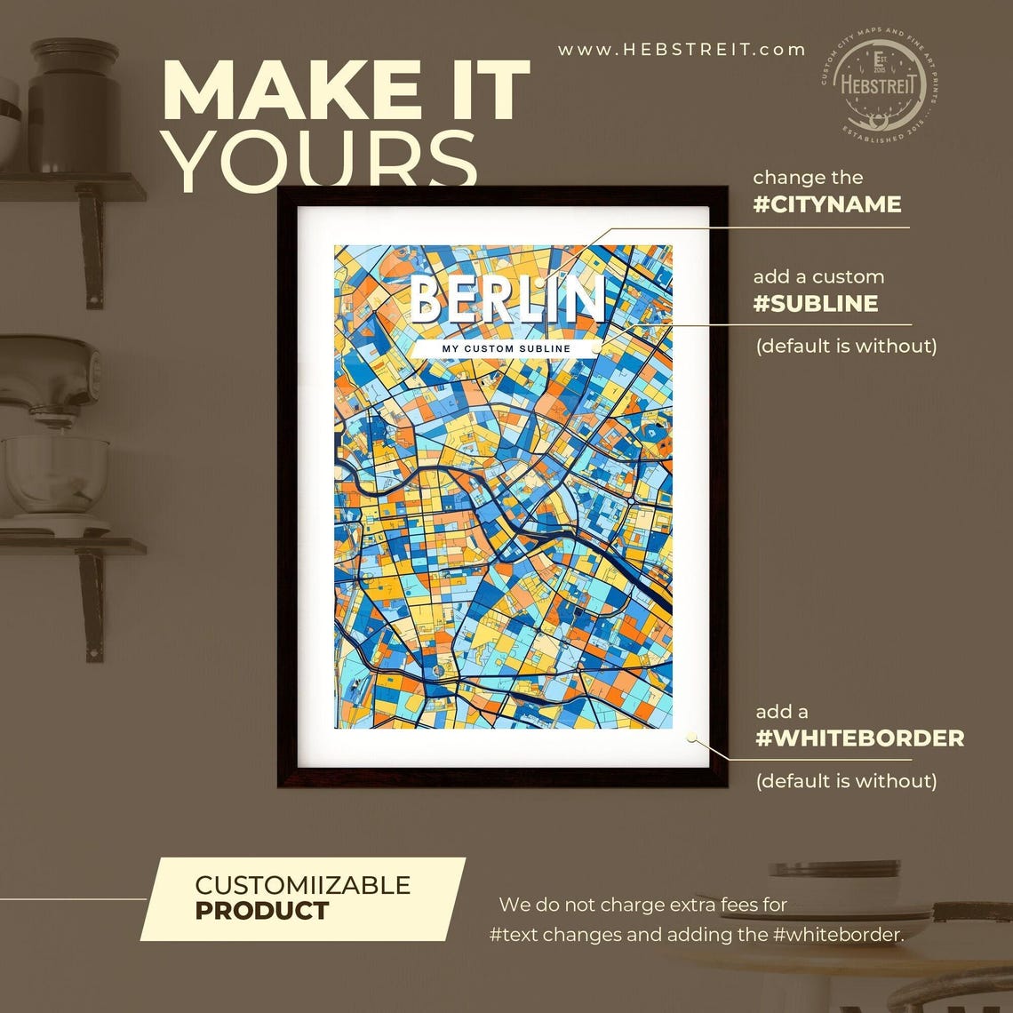 Berlin Germany Colorful Blue and Orange City Street Map Poster - Image 2