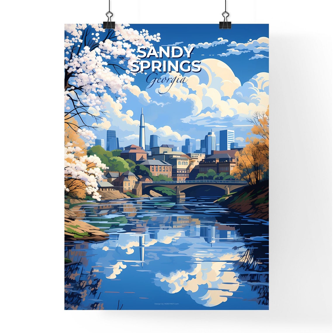 Vivid Sandy Springs Georgia River Bridge Skyline Blossom Poster - Image 4