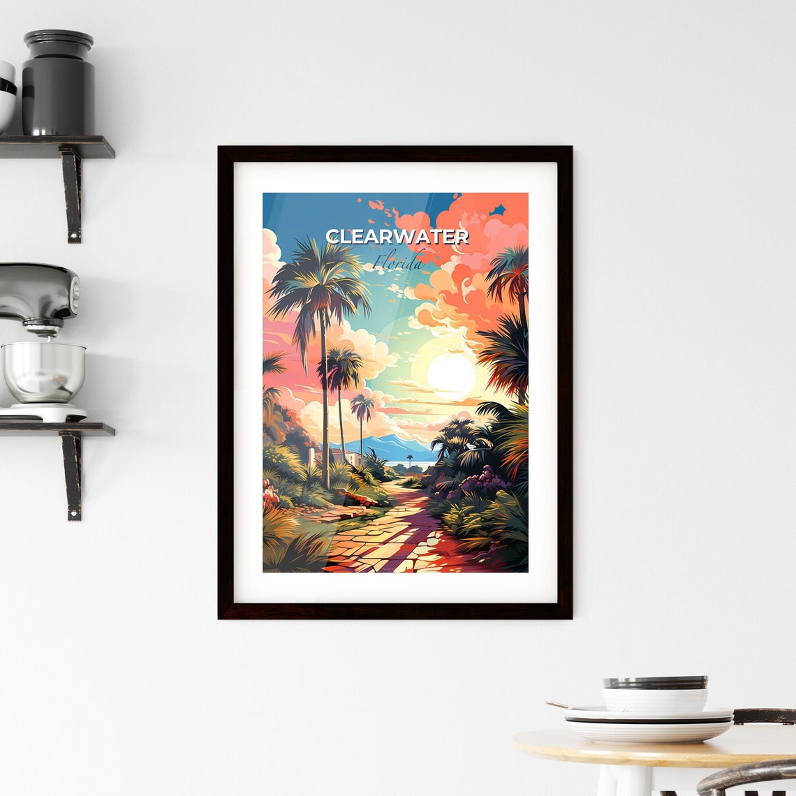 Clearwater Florida Palm Path Sunset Beach Sea Travel Poster Art - Image 2