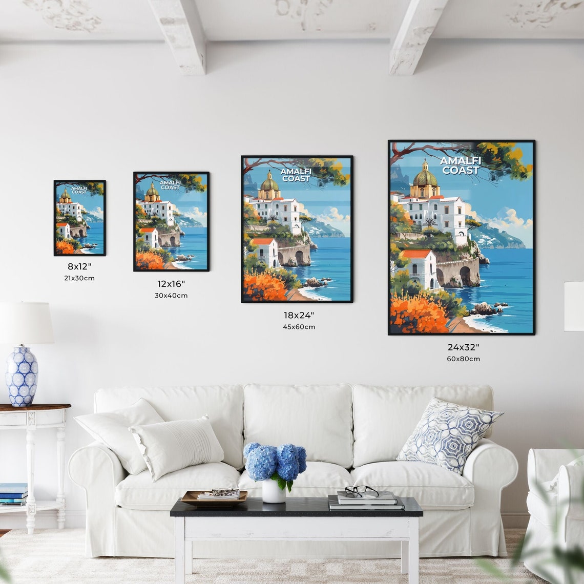 Amalfi Coast Golden Domed Church Cliffside Sea View Travel Poster - Image 3