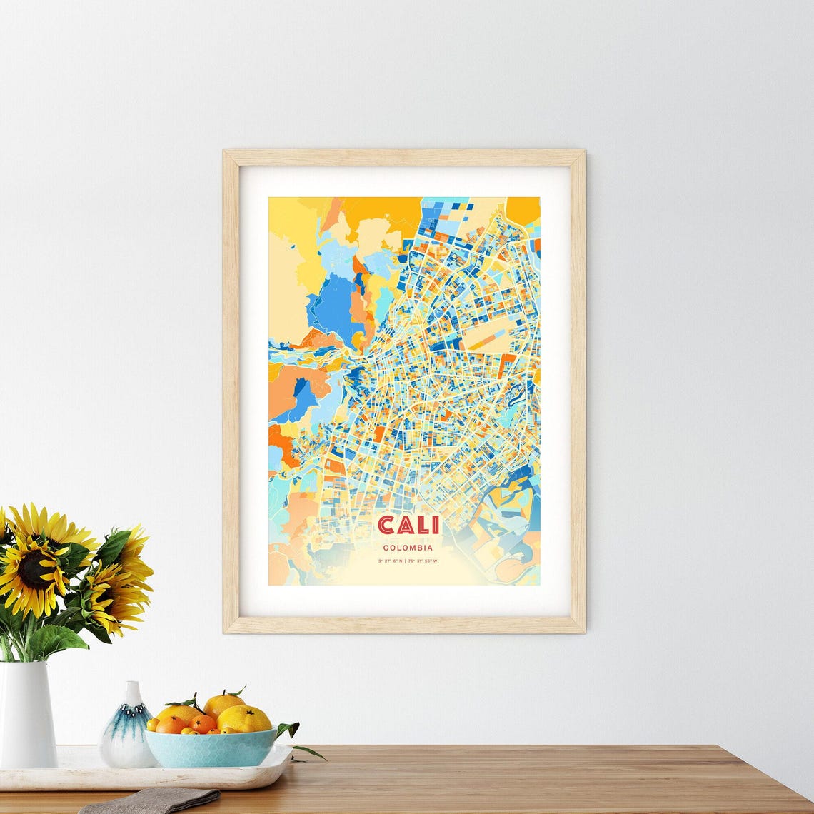 Cali Colombia Warm Tones Geometric Modern City Map Art Poster - Image 2