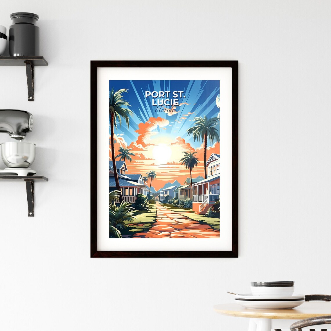 Port St. Lucie Florida Palm Street Sunrise Travel Poster Art - Image 2
