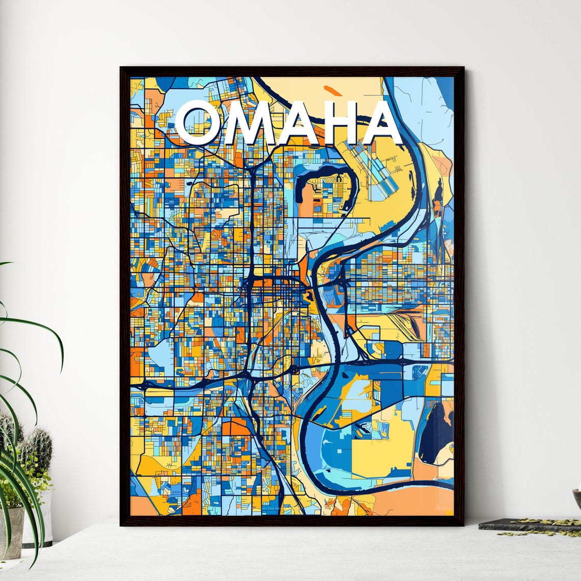 Omaha Nebraska City Map Blue Orange Street Map Poster Midwest Gift