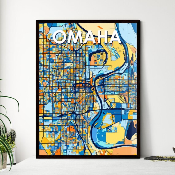 Omaha Nebraska City Map Blue Orange Street Map Poster Midwest Gift