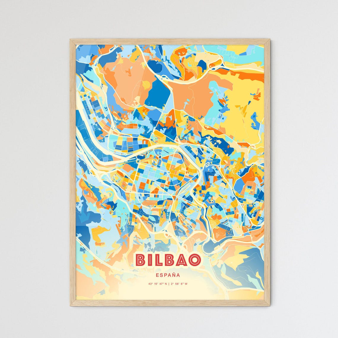 Bilbao Espana Vibrant City Street Map Coordinates Art Poster