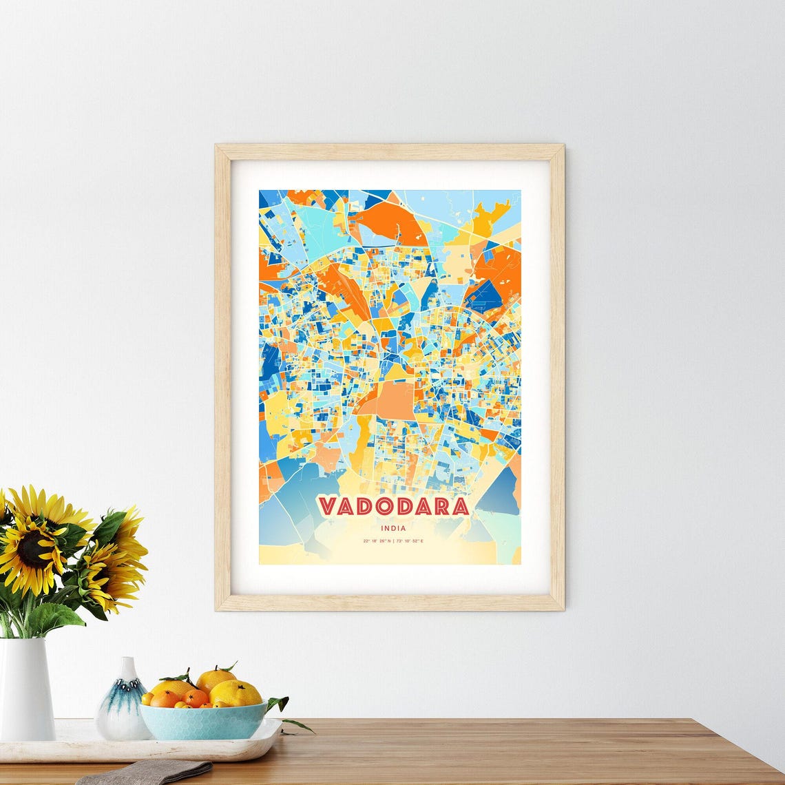 Vadodara India Colorful City Map Coordinates Modern Art Poster - Image 2