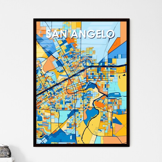San Angelo Texas Colorful Modern City Map Poster for Home and Office