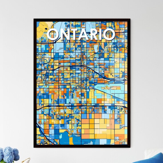 Ontario California Vibrant Colorful Geometric Street Grid City Map Art Poster