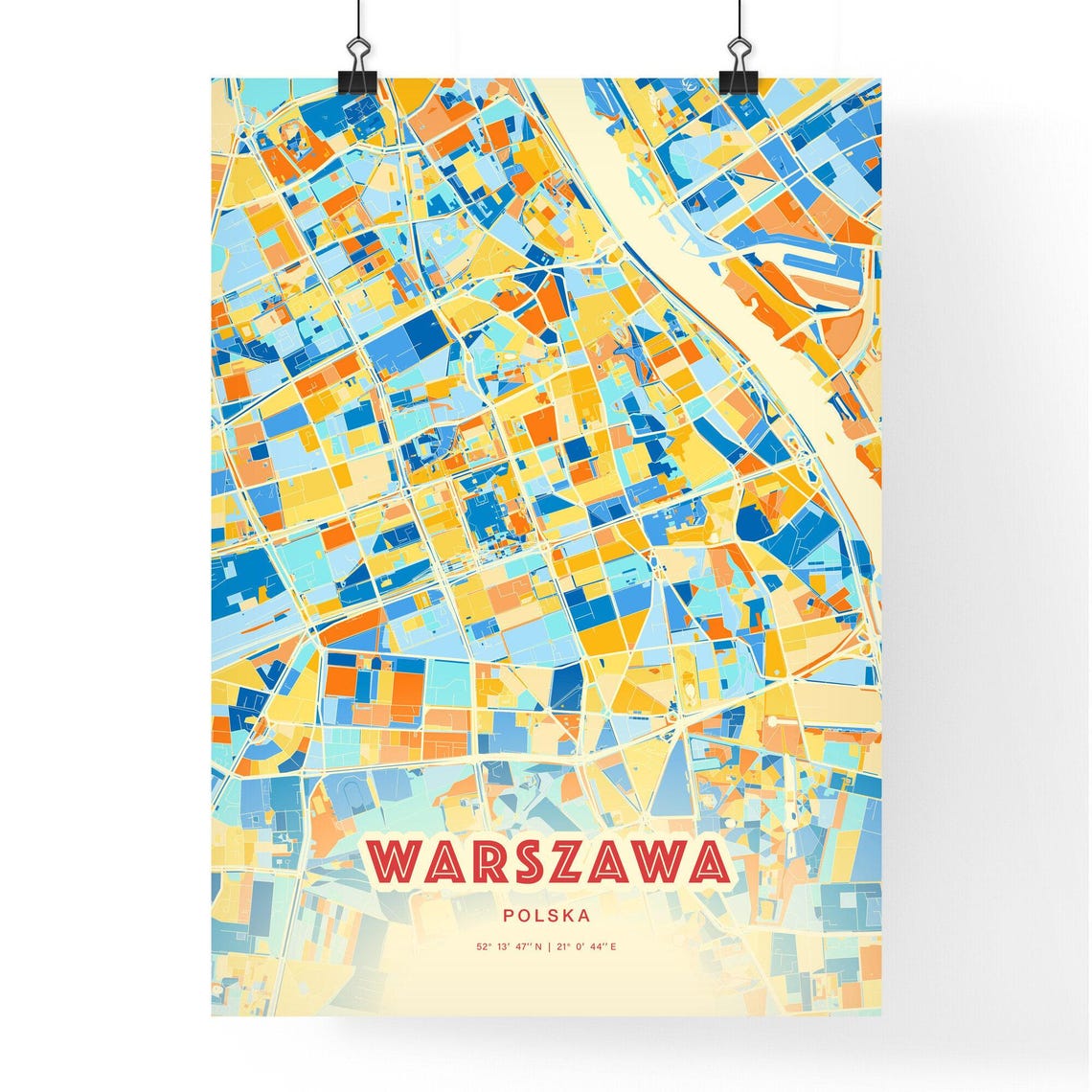 Warsaw Poland Vibrant Colorful Art Map Poster Warszawa Polska Design - Image 3