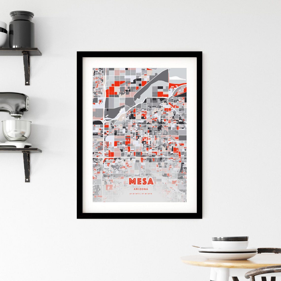 Mesa Arizona Modern Red Gray Expressive City Map Poster Customizable - Image 2