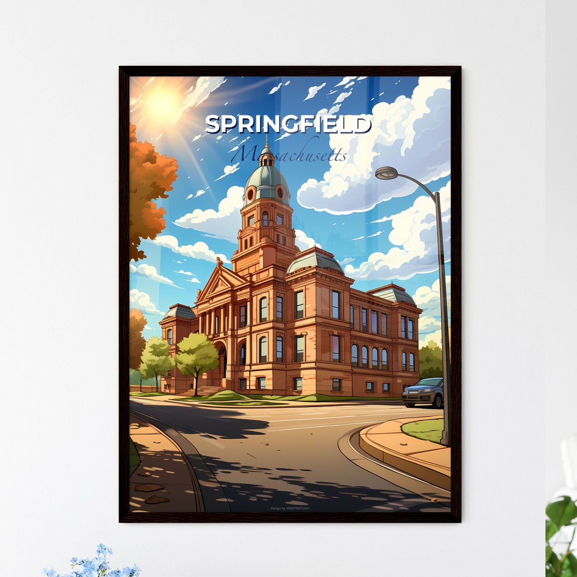 Springfield Massachusetts Historic Brick Hall Sunlit Street Poster