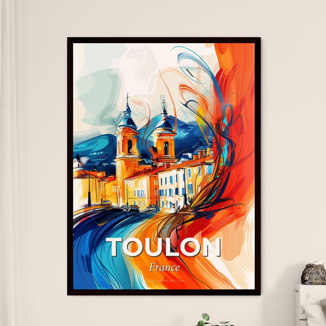 Toulon France Colorful Abstract Twin Towers Harbor Road Art Poster