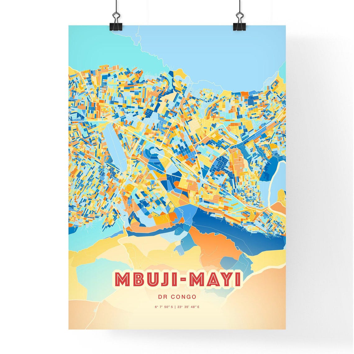 Mbuji Mayi DR Congo Blue Orange Street Grid City Map Art Poster - Image 3