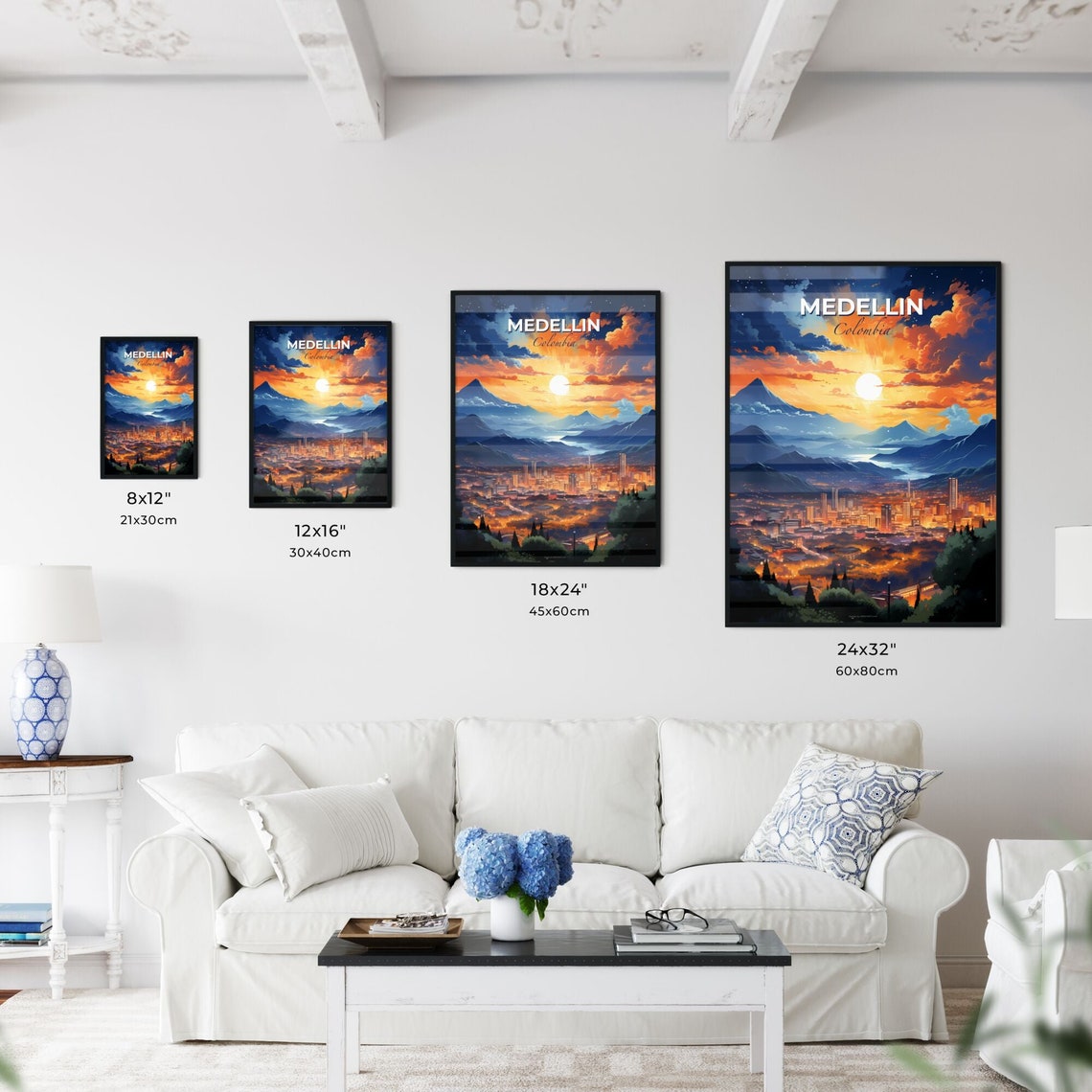 Medellin Colombia Sunset Travel Poster Mountain City Artwork - Image 3