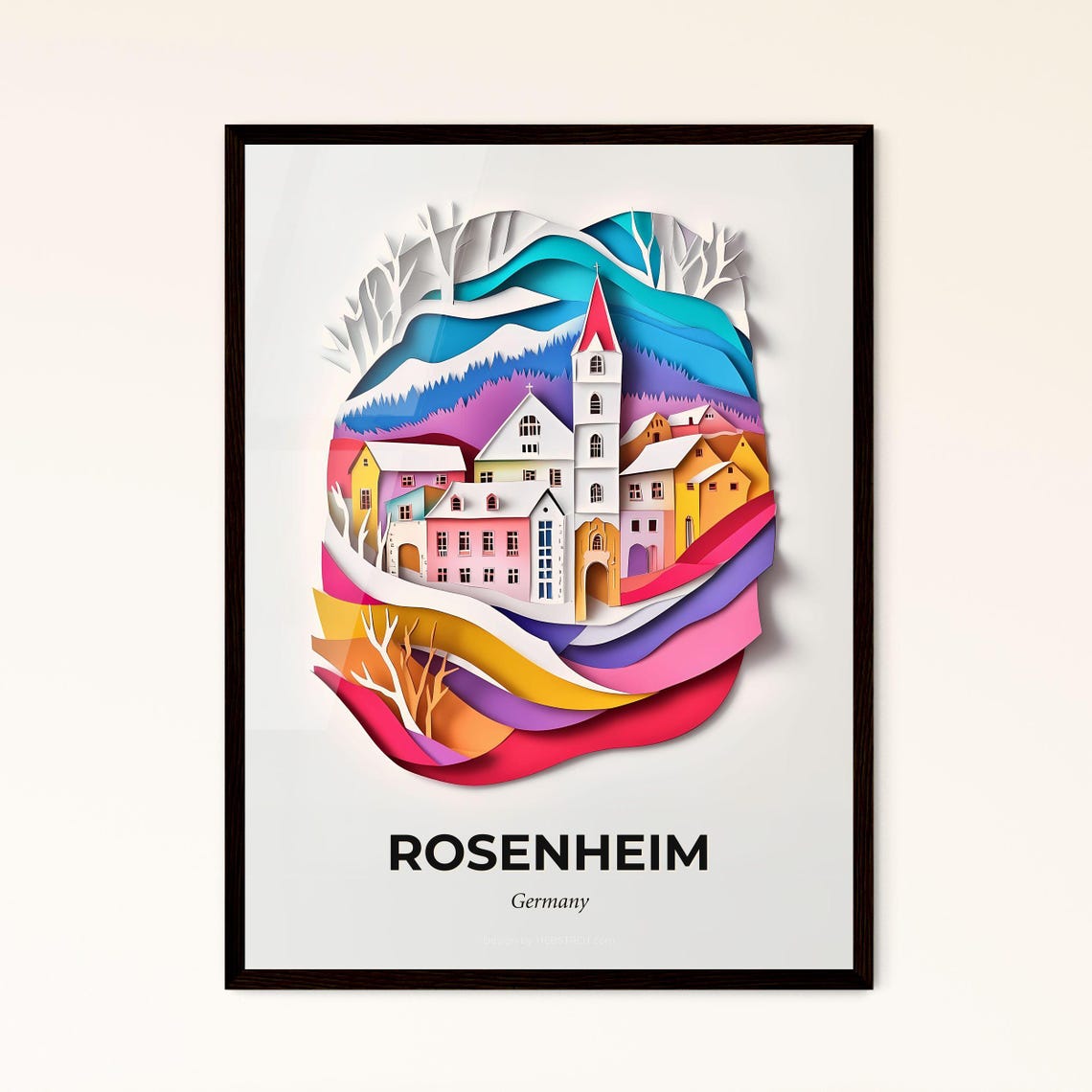 Rosenheim Germany Colorful Alpine Papercut Town Travel Poster