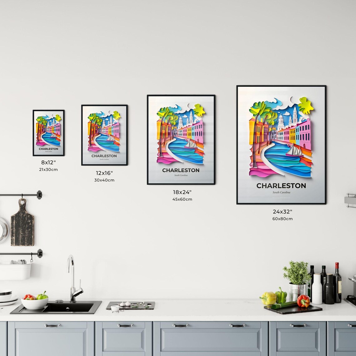Charleston South Carolina Colorful Paper Cut Sailboat Poster - Image 3