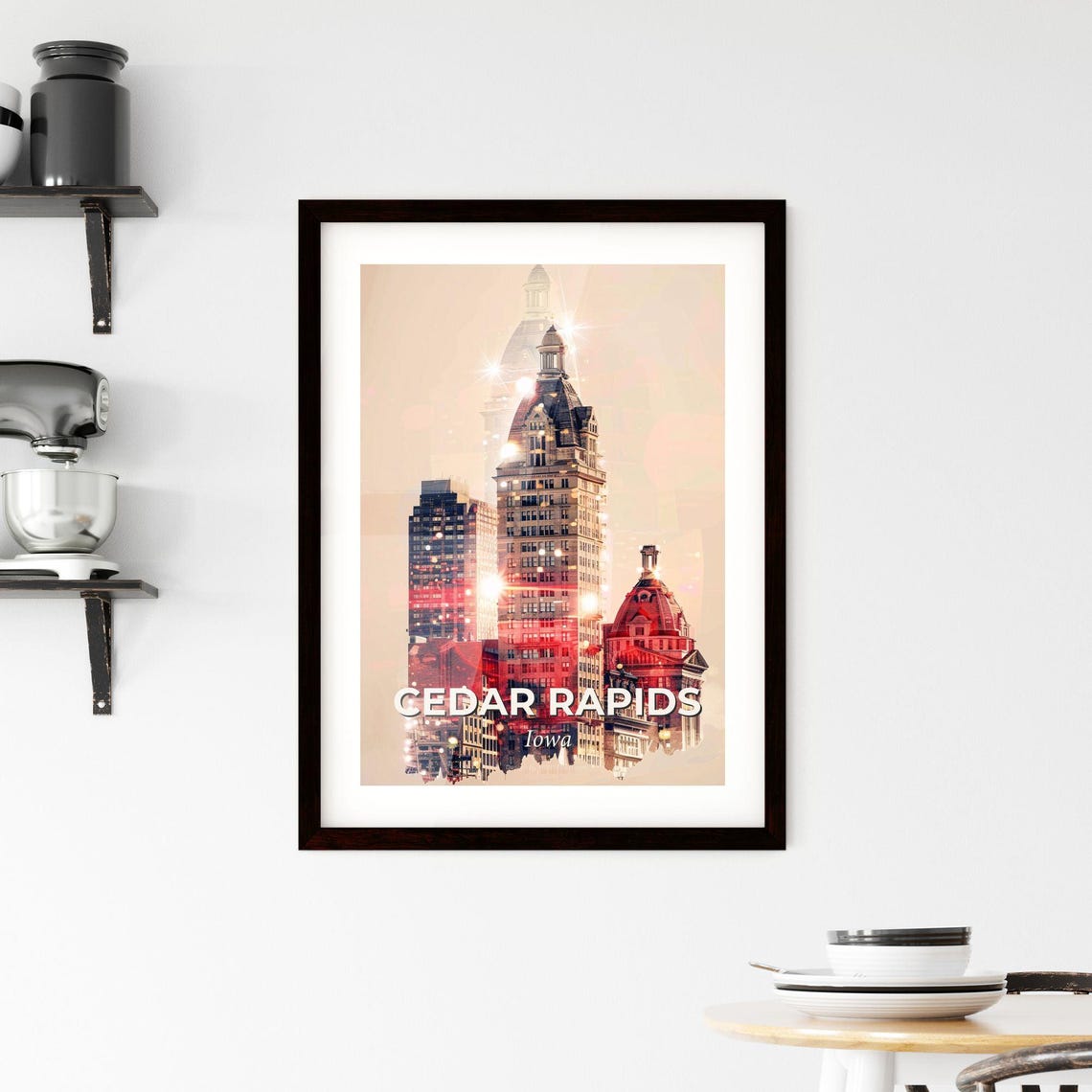 Cedar Rapids Iowa Historic Downtown Towers Sunset Cityscape Poster - Image 2