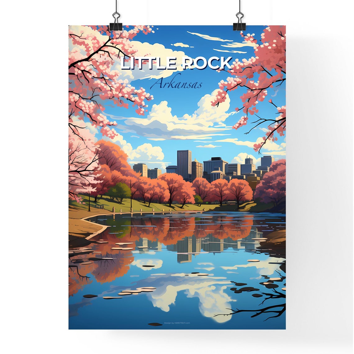 Little Rock Arkansas Lake Reflection Blossom Skyline Travel Poster - Image 4