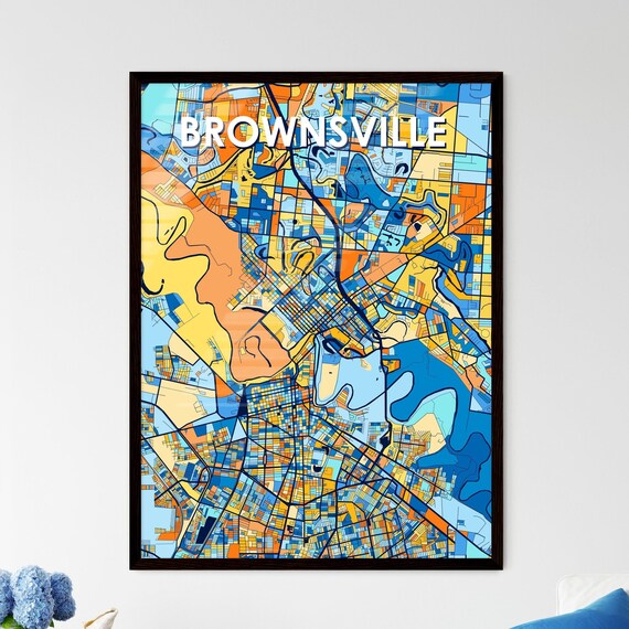 Brownsville Texas Vibrant Colorful Geometric Street Grid City Map Art Poster