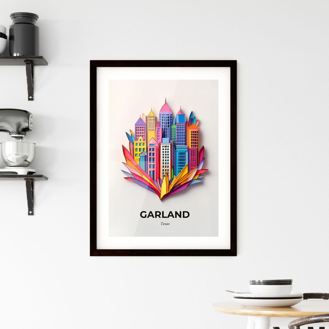 Garland Texas Colorful Paper Cut Skyscrapers and Leaves Poster - Image 2