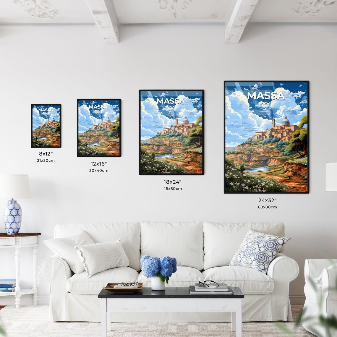Massa Italy Cathedral Dome Hill Town Wildflower Meadow Poster - Image 3