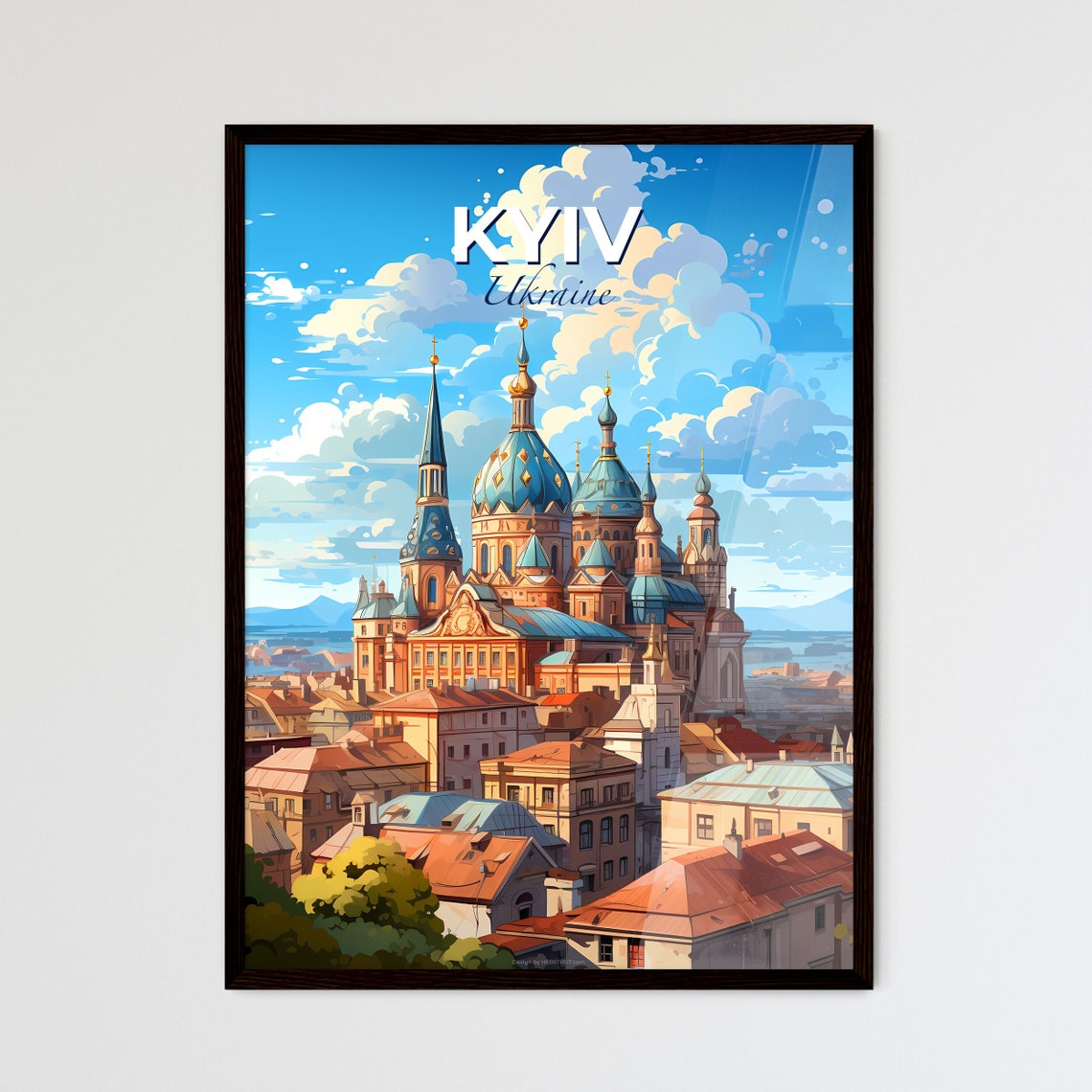 Vivid Kyiv Ukraine Golden Blue Domed Cathedral Old Town Poster