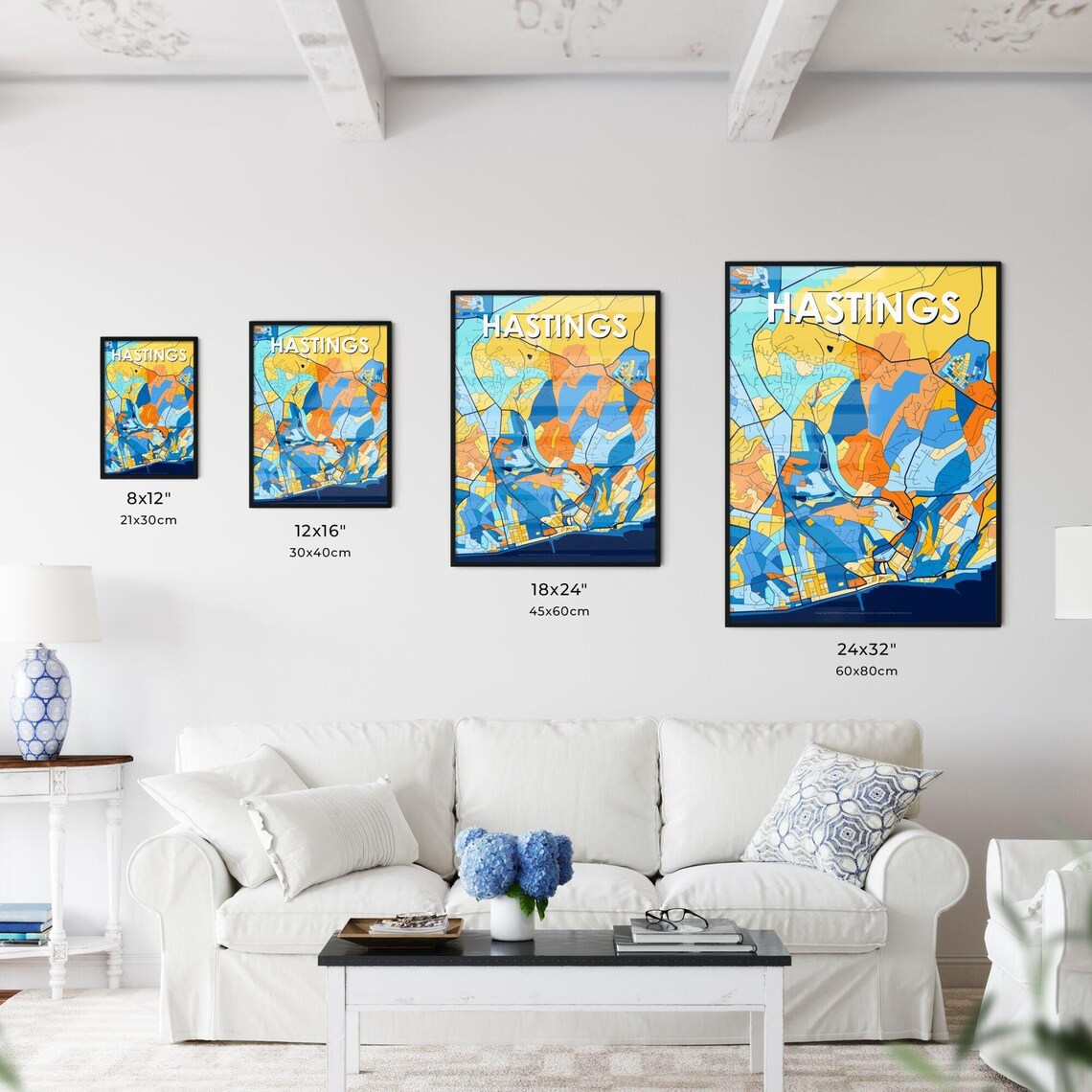 Hastings England Colorful Vibrant City Street Map Art Poster - Image 3