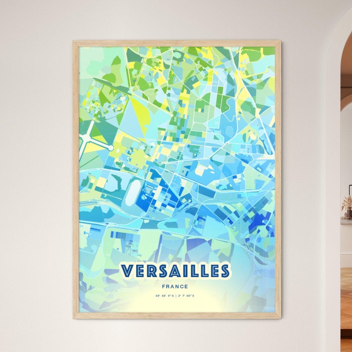 Versailles France Custom Blue Green City Map Art Poster Gift