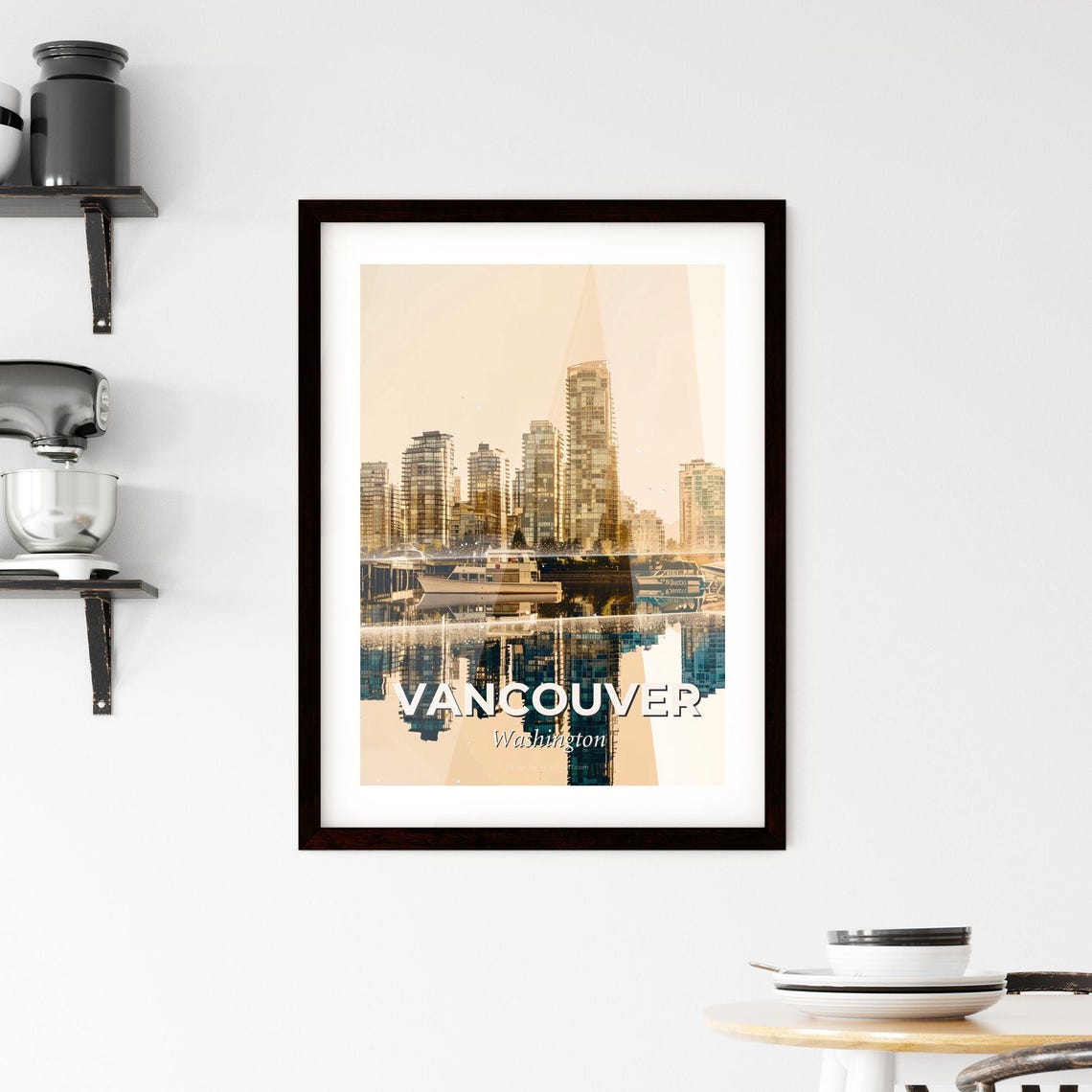 Vancouver Washington Golden Waterfront Tower Reflection Art Poster - Image 2