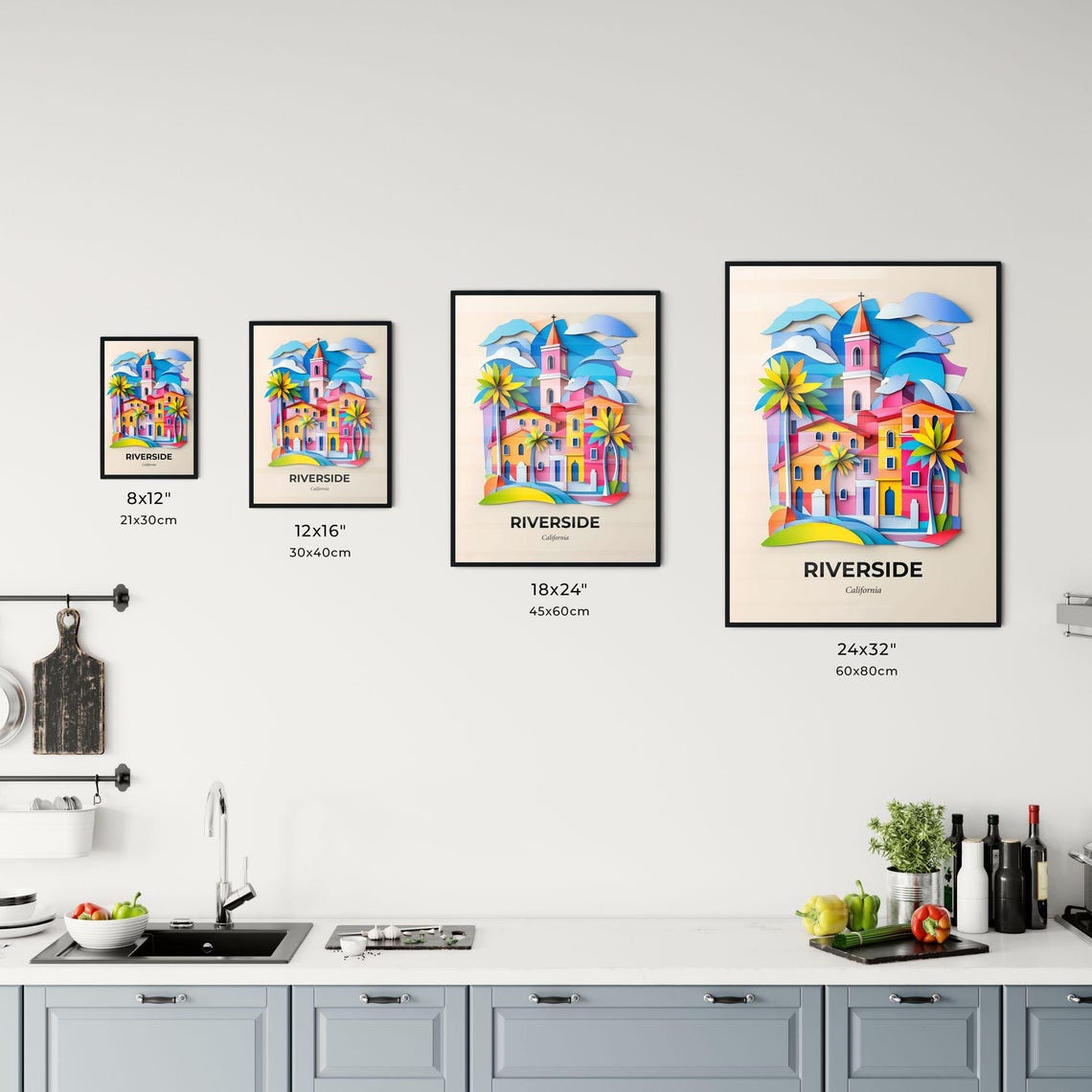 Riverside California Colorful 3D Paper Cut Cityscape Art Poster - Image 3