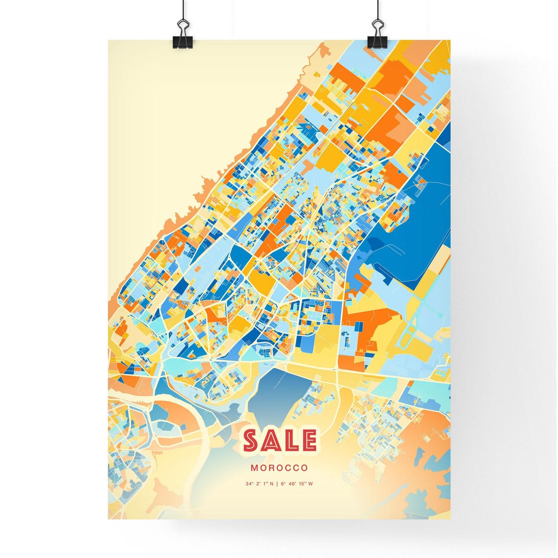 Sale Morocco Blue Orange City Map With Coordinates Art Poster - Image 3