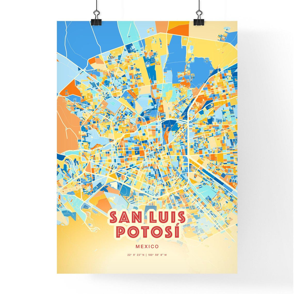 San Luis Potosi Mexico Colorful Blue Orange City Map Art Poster - Image 3