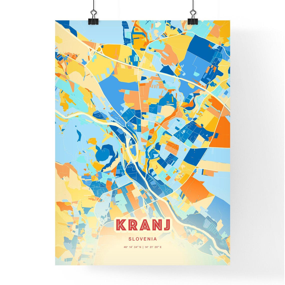 Kranj Slovenia Modern Colorful Abstract City Map Blue Orange Poster - Image 3