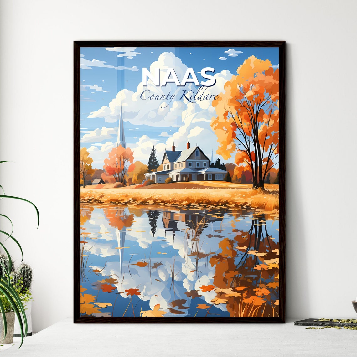 Naas County Kildare Ireland Autumn Lakeside Church Reflection Poster