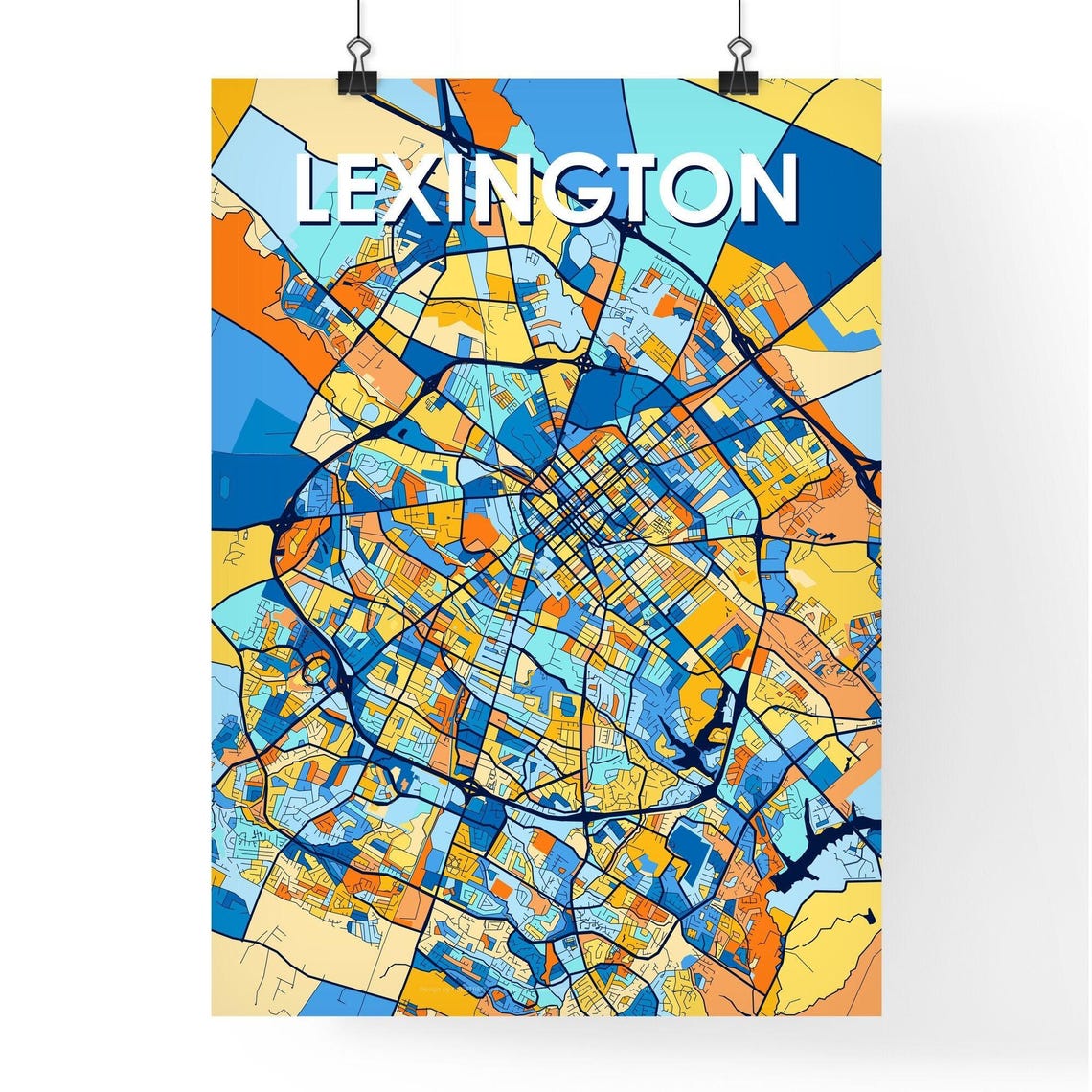 Lexington Kentucky Bold Blue and Orange City Map Decor Poster - Image 4