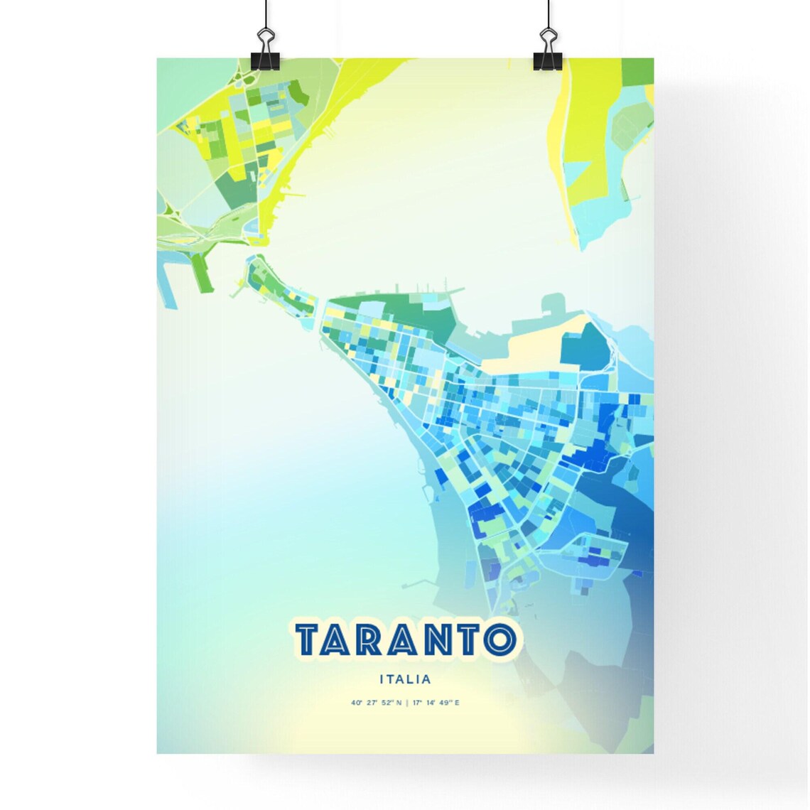Taranto Italia Blue Green Expressive Coastal City Map Art Poster - Image 2