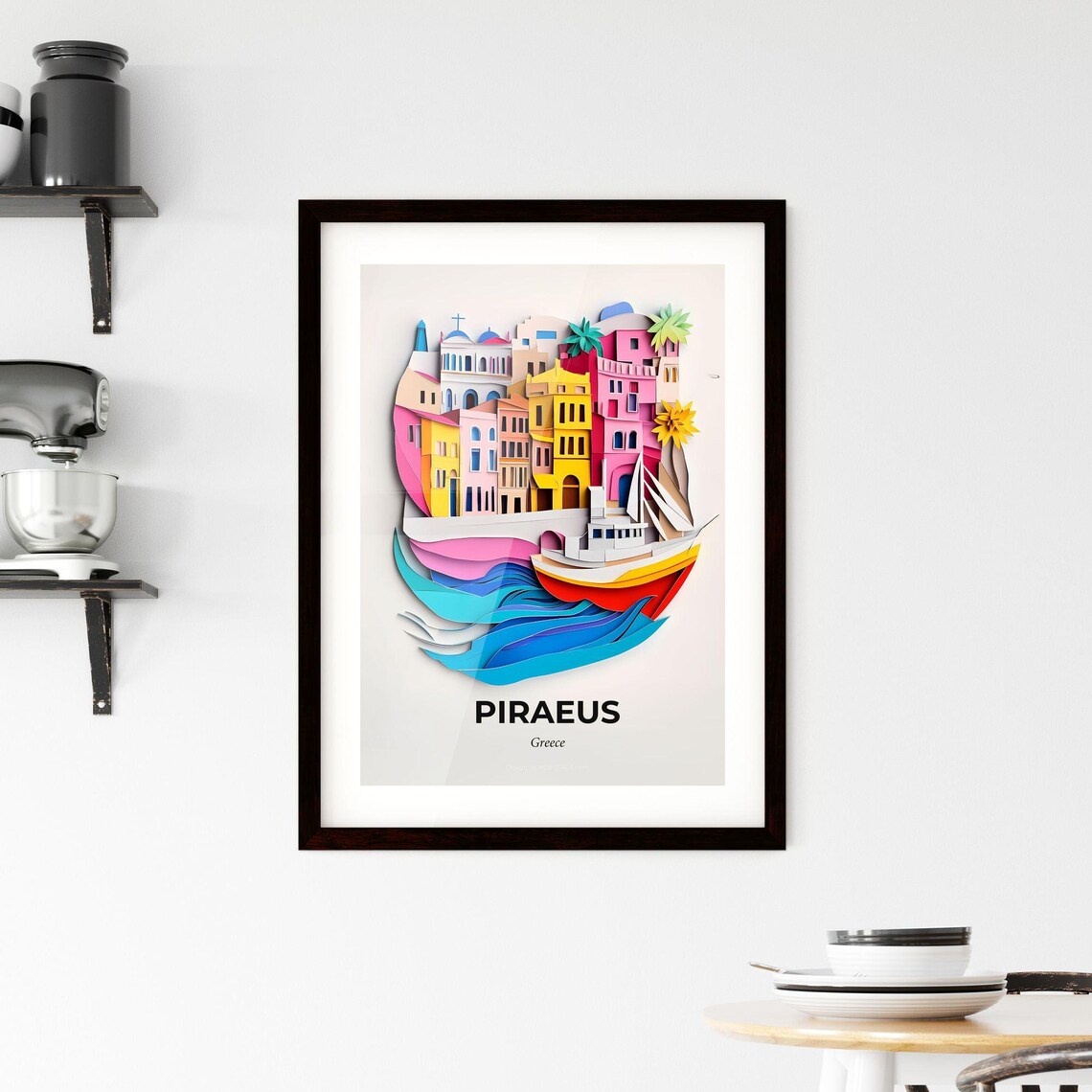 Piraeus Greece Colorful Harbor Boat Paper Cut City Art Poster - Image 2