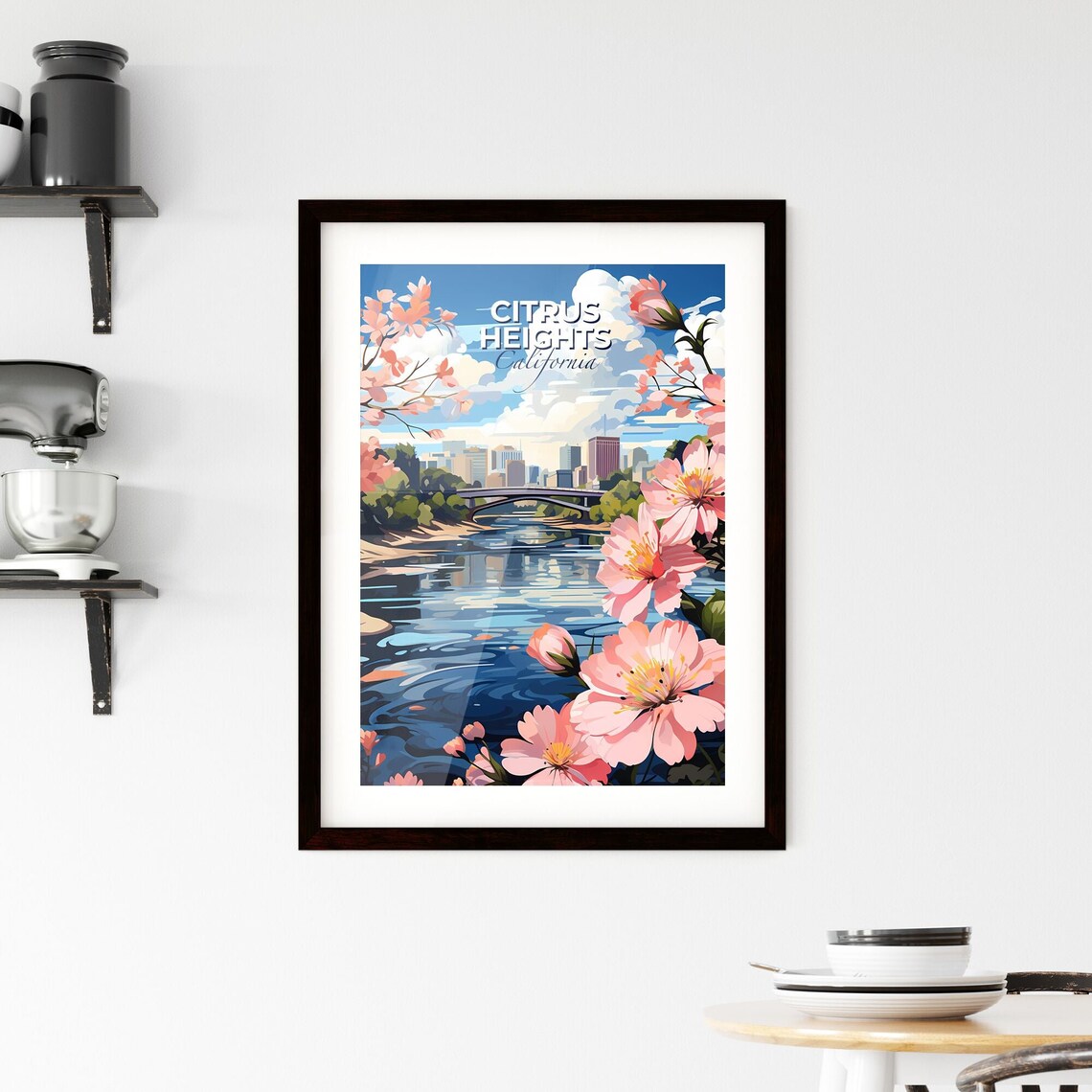 Citrus Heights California River Bridge Blossom Skyline Travel Poster - Image 2
